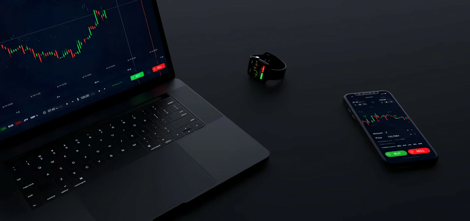 Live trading dashboards on laptop and mobile